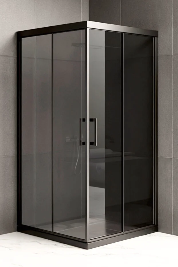 Duşakabin Kare Füme Temperli Cam Elegant Seri Siyah Profil 190 cm